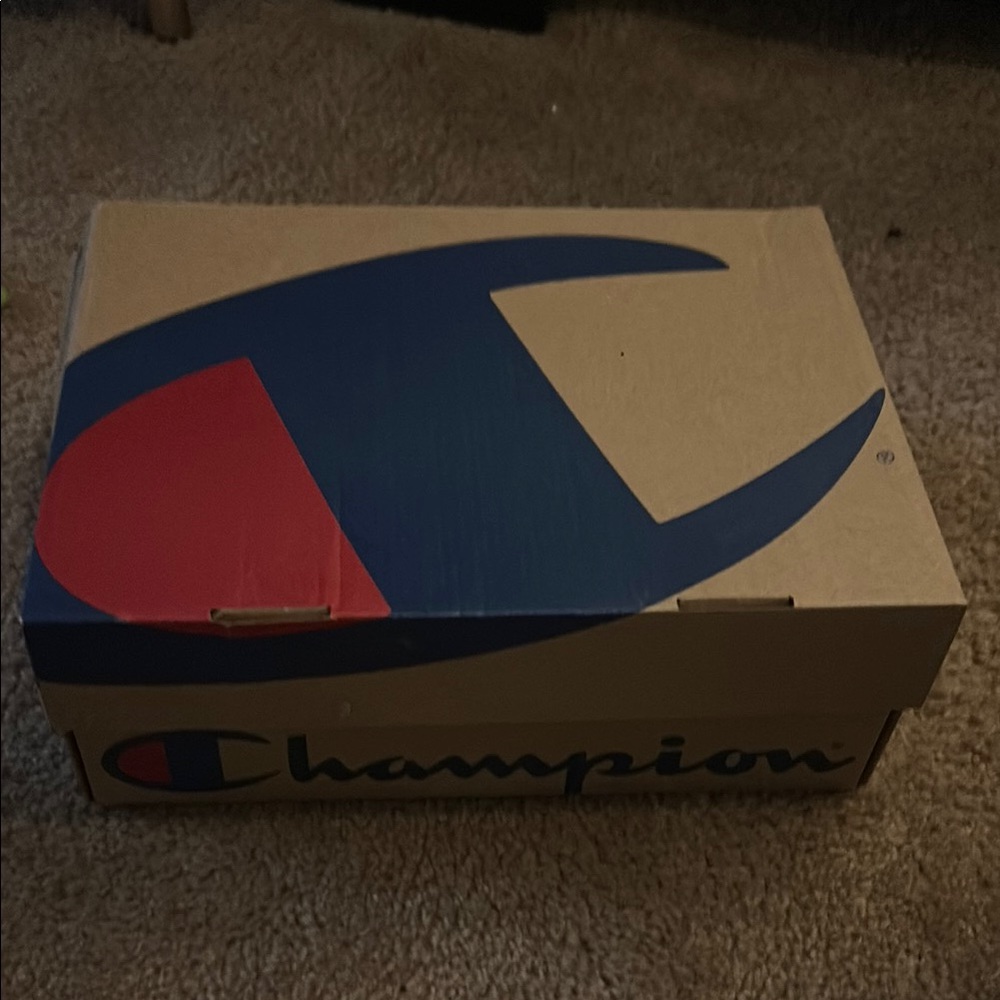 champion blue red black and white sneakers.